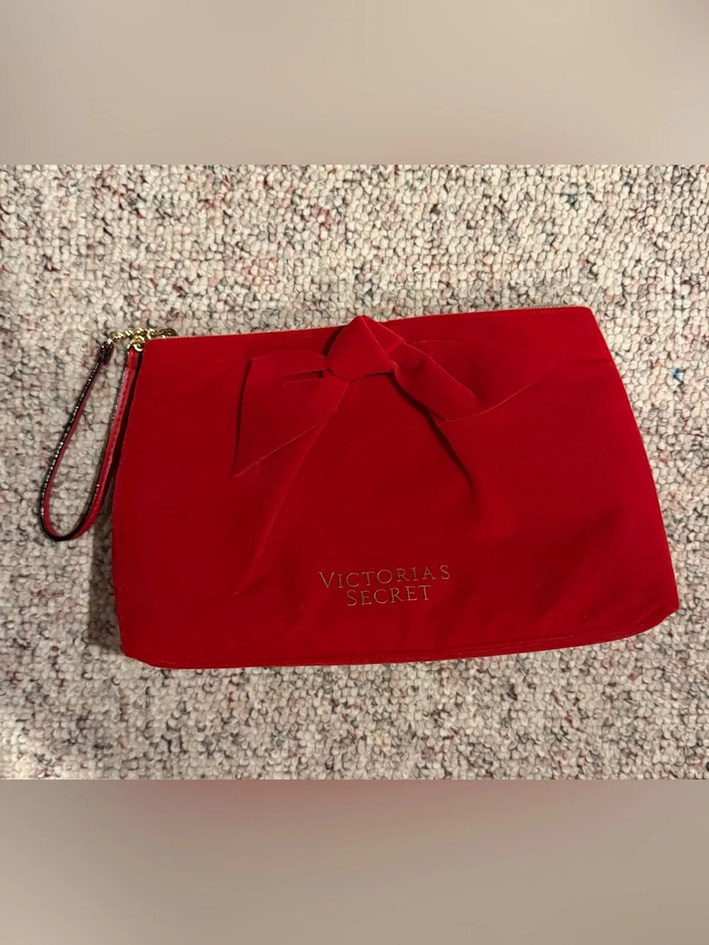 Victoria's Secret red velvet bow wristlet clutch